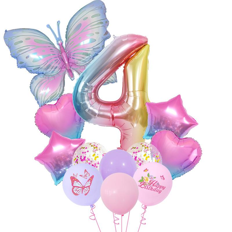 Ice Blue Gradual Change Butterfly Digital Aluminum Film Balloon Set Photo Dream Scene Arrangement Birthday Party