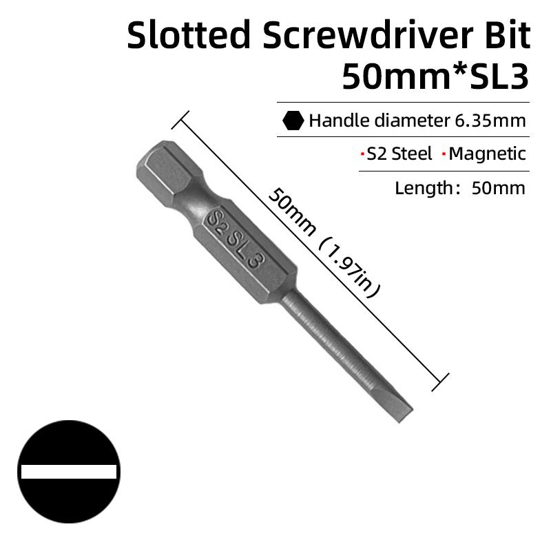 50/100mm 2.0-6.0mm Flat Head Screwdriver Bits Set Magnetic Tip Slotted Screwdriver Drill 1/4 Inch Hex Shank Hand/Electric Tools