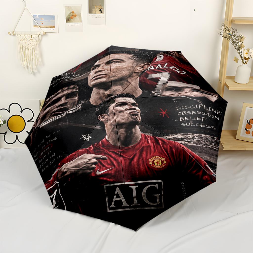 Ronaldo's Legacy Soccer Automatic Umbrella Retractable Design with 8-Rib Durability Foldable Design for Outdoor Daily Use Elegant Umbrella