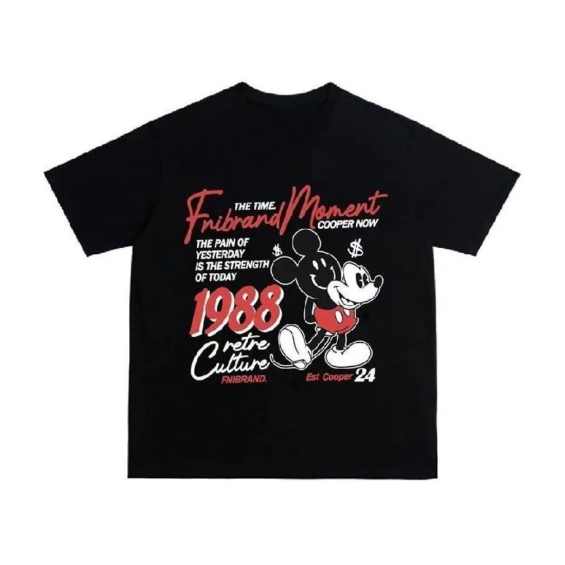 

American Mickey 1988 Printed Men s and Women s T Shirt for Men Same T-Shirt Pure Cotton Short Sleeved Top 25 New Thin Edition S чёрный