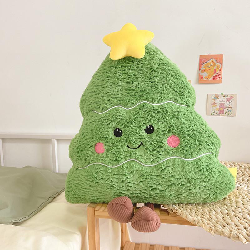 Soft Christmas Smiling Tree Plush Cushion With Pp Cotton For Cozy Home Decor