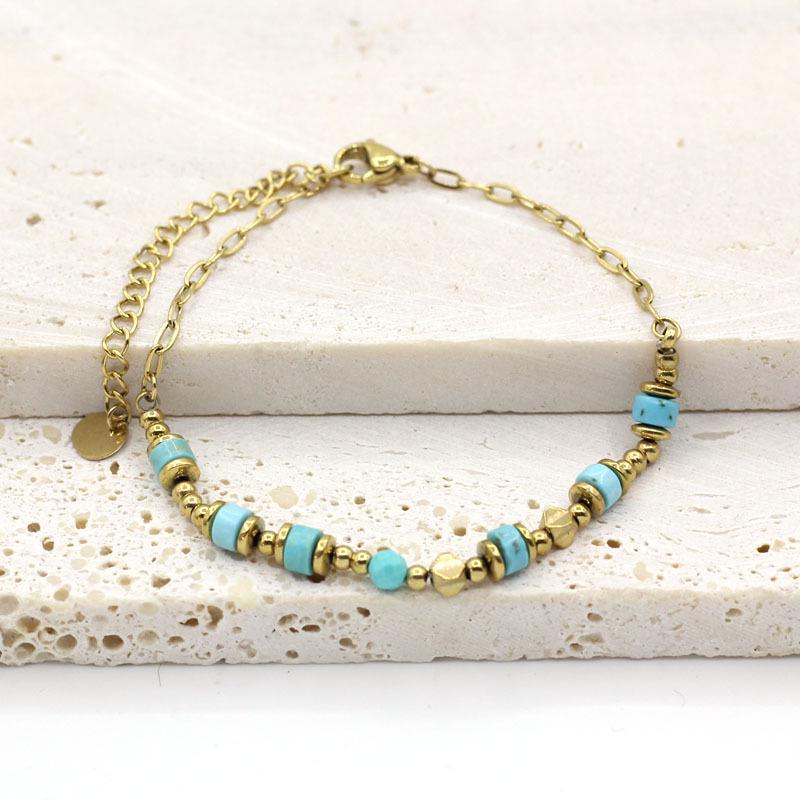 Women's Fresh Natural Stone Bead Bracelet - Color-Preserving Stainless Steel Jewelry