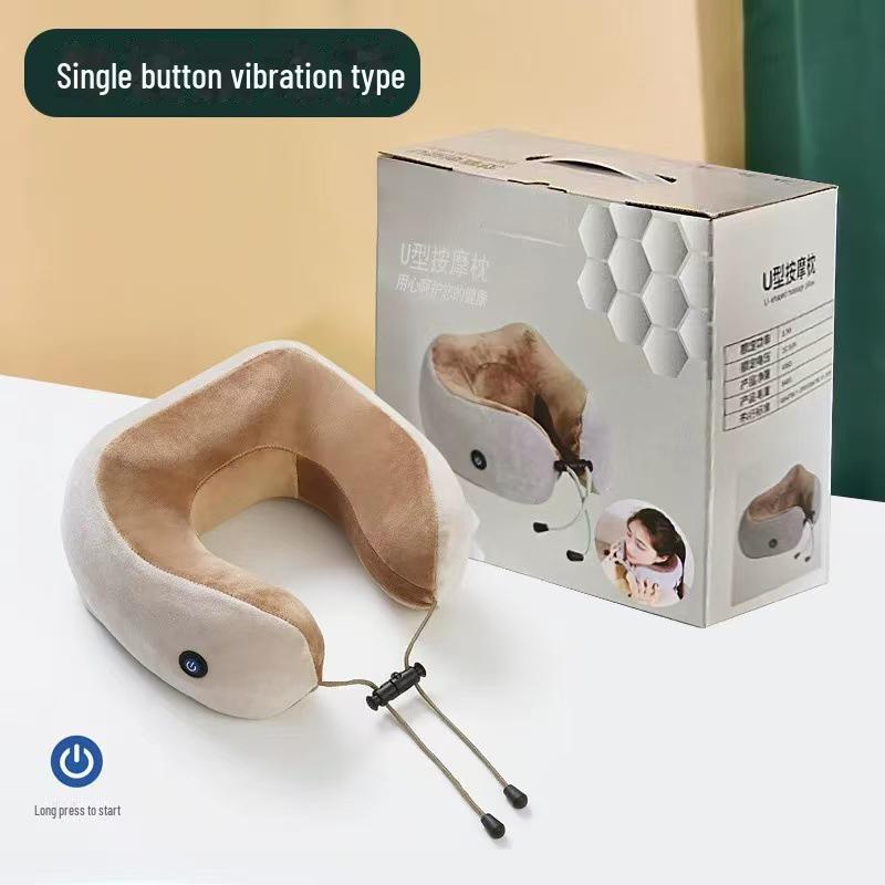 U-образная массажная подушка с двойным мотором, подогревом и разминанием Single key коричневый