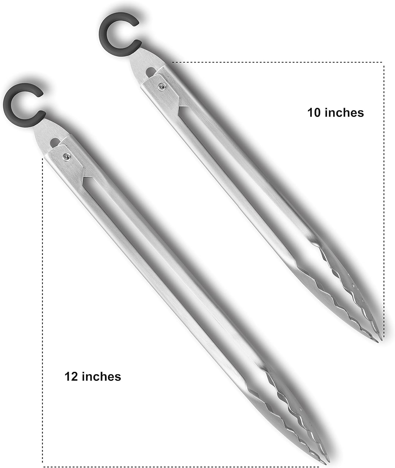 

Grill Tongs Heat Resistant 600 Degrees 10&12 Inch Extra Long BBQ TongsAll Metal Kitchen Tongs Locking Tong For Cooking Grilling
