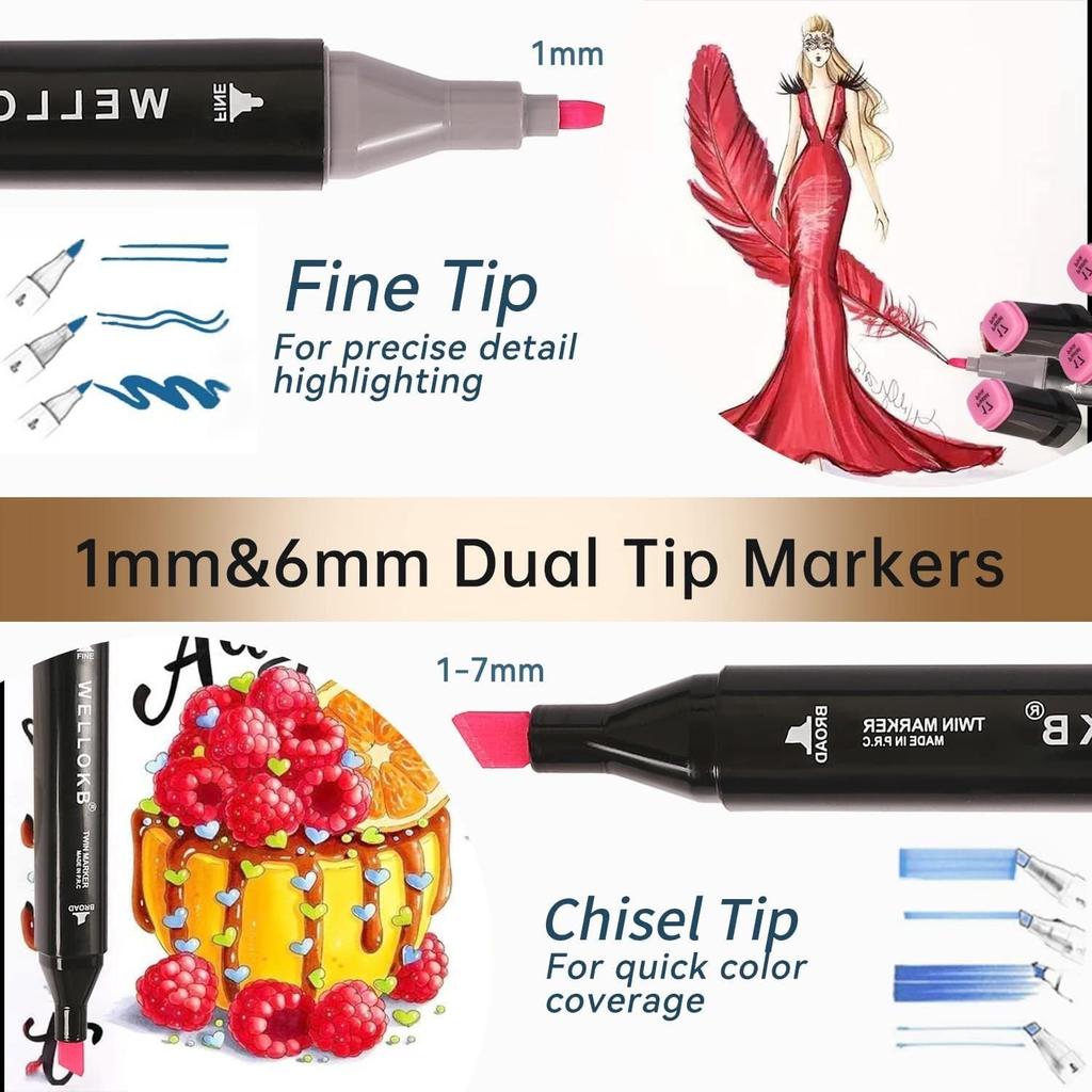 24-168Colors Dual Tip Art Markers Set, Alcohol Markers for Adult Students, Professional Sketch Pens for Drawing/Sketching/Manga