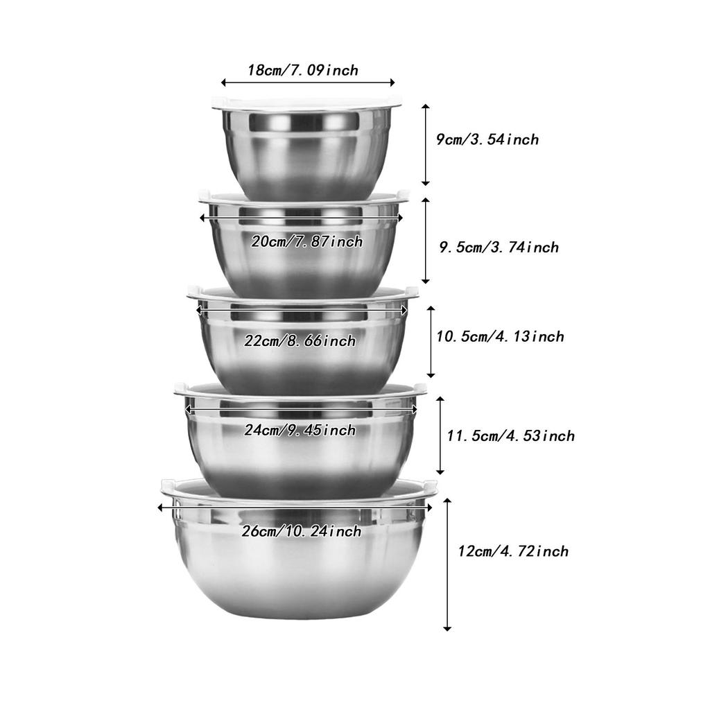 Stainless Steel Mixing Bowls with Lids Set Nesting Mixing Bowl Home Sturdy Food Storage Organizers Dishwasher Bowl Set Dining