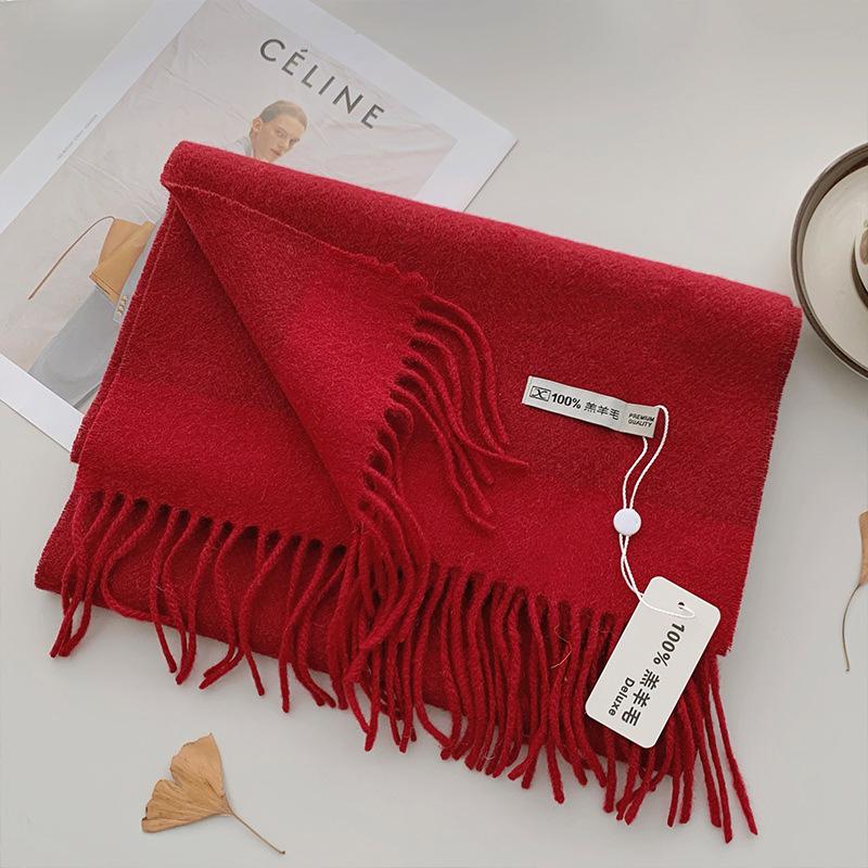 Maillard Color Scarf Women'S Wool100% Pure Wool Autumn And Winter Scarf Couple Simple Warm And Thickened