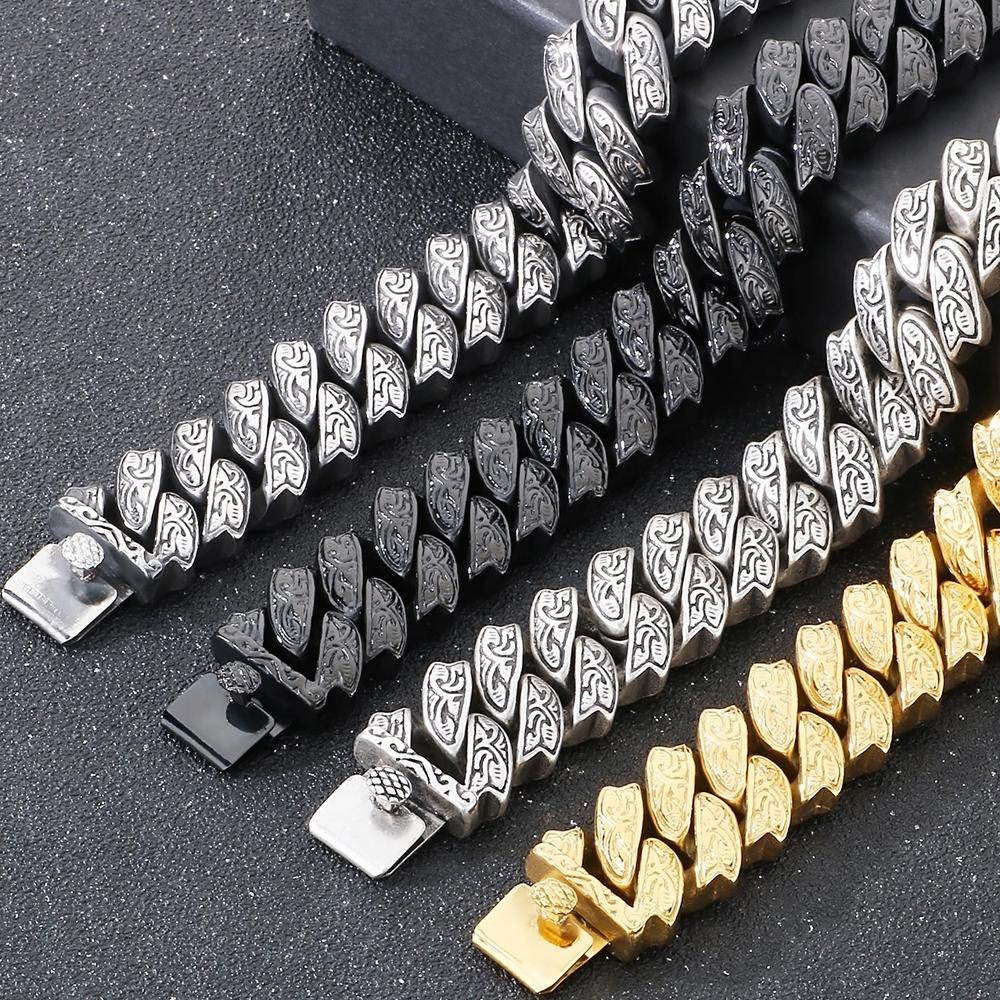 Brățară Cool Greu Solidă din Oțel Inoxidabil pentru Bărbați Masivă Lățime 20MM Lanț Stil Totem Brățări Moto pentru Bărbați 4 Culori Disponibile