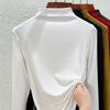 Semi-turtleneck T-shirt Women's Long-sleeved Spring and Summer New Clothes with Lines Underneath, Black Top Women