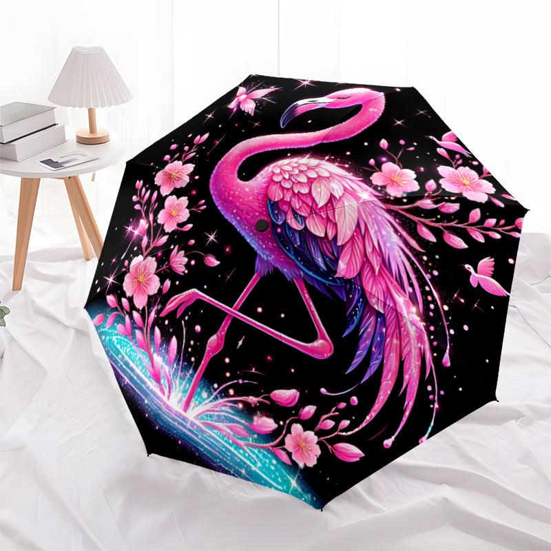 1pc Flamingo Fantasy Automatic Open/Close Umbrella, Portable Folding Umbrella for Travel, Themed Events059