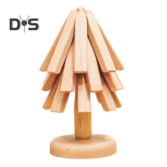 

Деревянные подставки под горячее, 3/4 шт., набор подставок в форме дерева с подставкой, набор деревянных подставок-треноги, аксессуары для декора кухонного стола Triple Layer