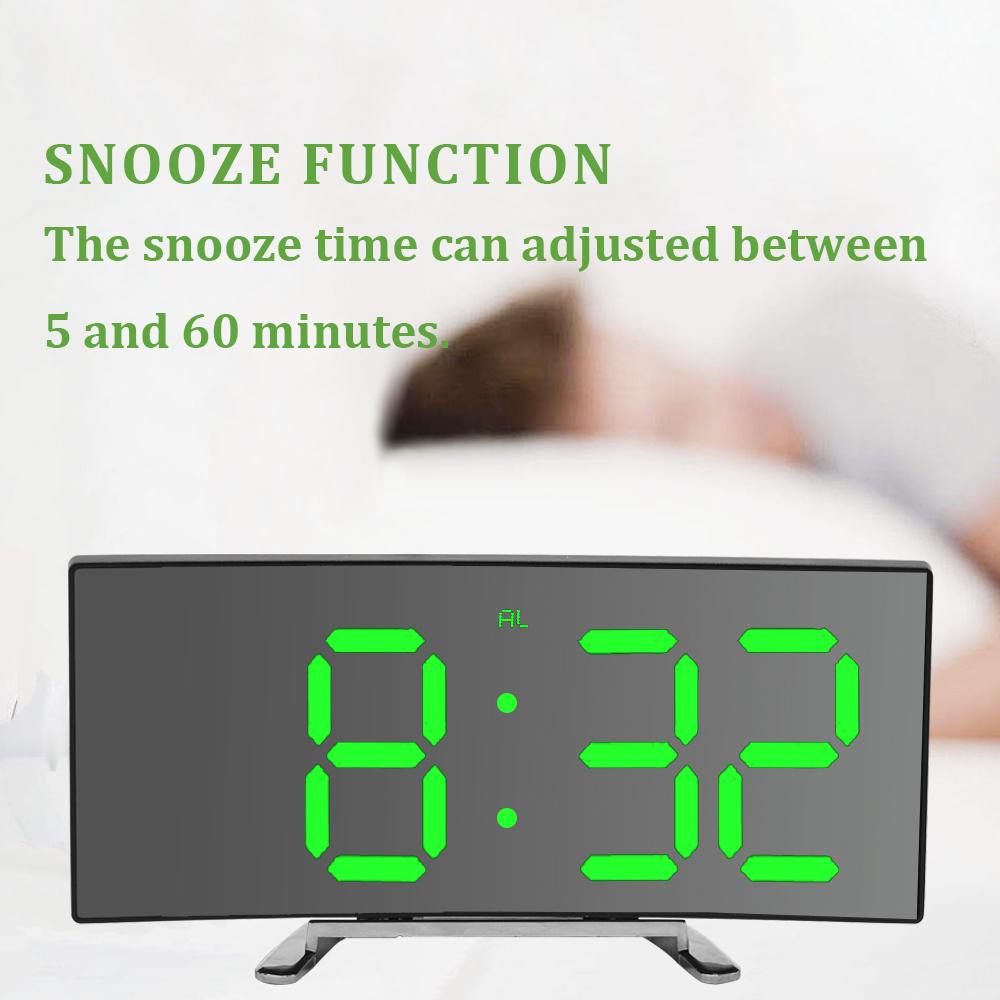 Hot LED Screen Alarm Clocks Digital Alarm Clock For Bedroom Desk Table Clock Curved Temperature Snooze Function Home Decor Watch