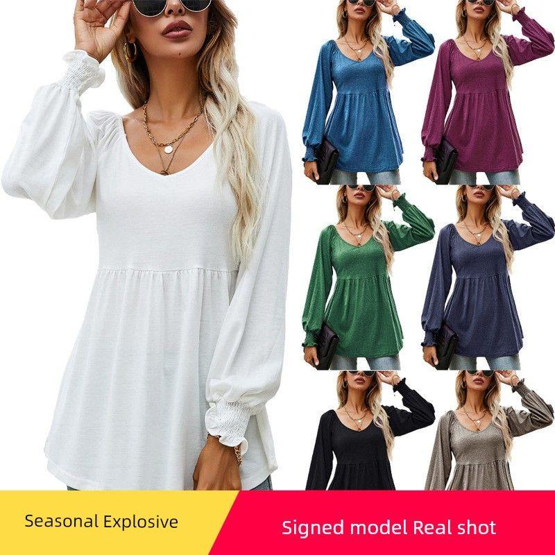 

2025 Spring Round Neck Pulling Loose T-shirt Top White M (In Stock quality version)