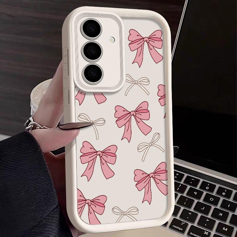 

Мягкий чехол для Samsung Galaxy S25 Edge S24 S23 S22 Ultra S24 S21 FE A56 A16 A15 A55 A54 A35 A25 A26 A36 Милый розовый чехол для телефона с бантом Samsung Galaxy A55 5G бежевый/белый