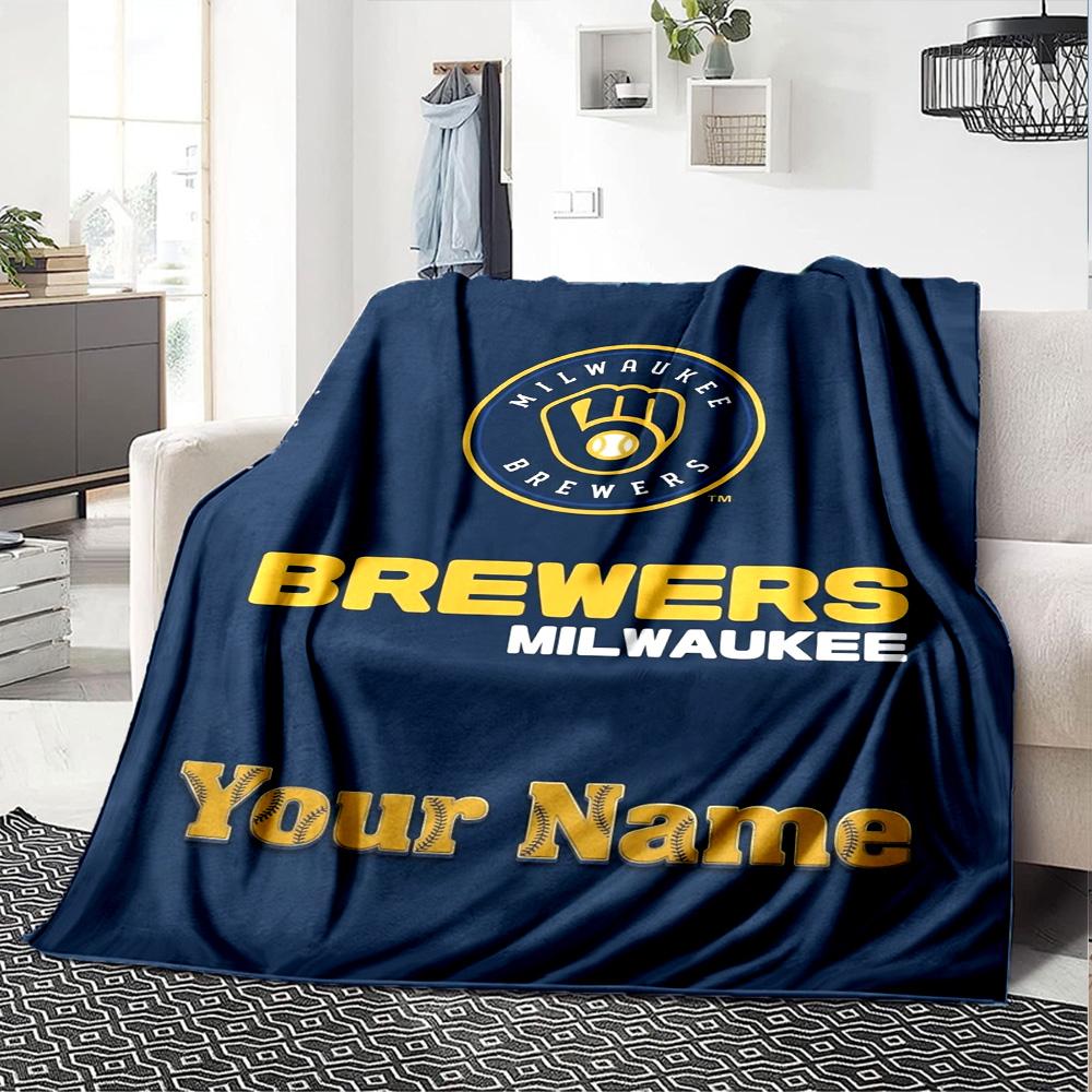 Name Custom Milwaukee Brewers Logo Print Flannel Blanket High Quality Warm Comfortable Cover for All Seasons Perfect for Gifts Home Decor