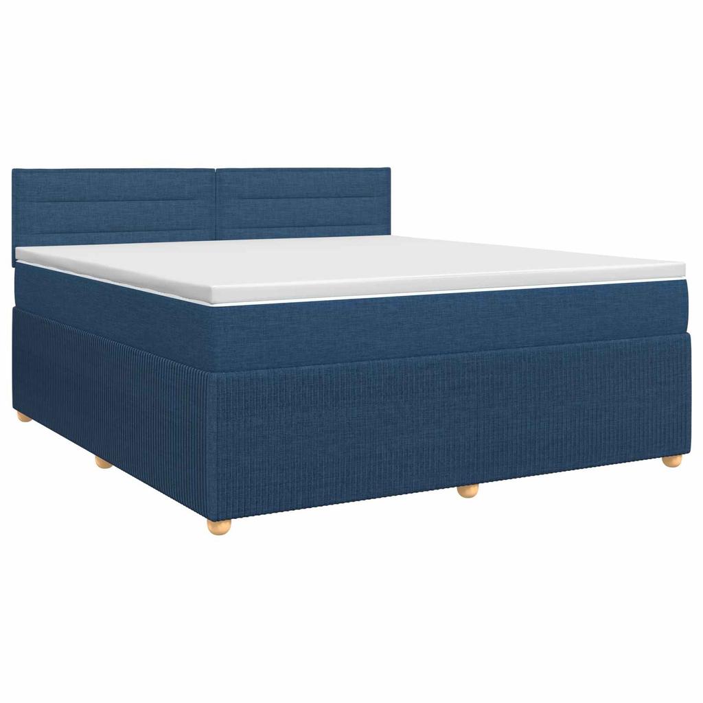 Box Spring Bed with Mattress and Headboard Blue 140 X 190 Cm Fabric