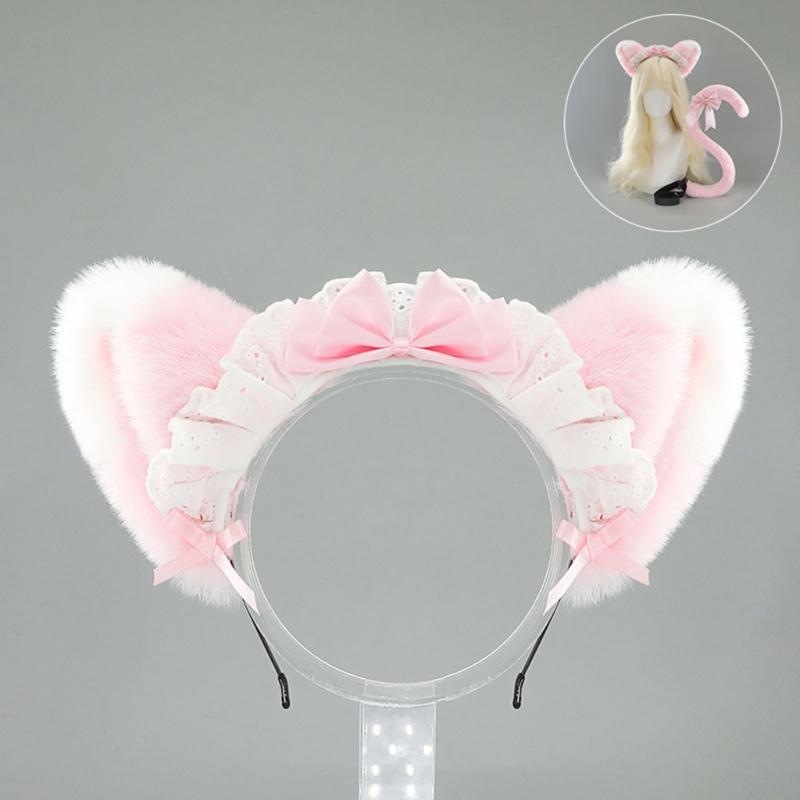 Fasce per Capelli con Orecchie da Gatto Peluche Per Costumi da Cameriera Anni 2000 Accessorio per Capelli Morbido con Fiocco a Nastro 6 Colori