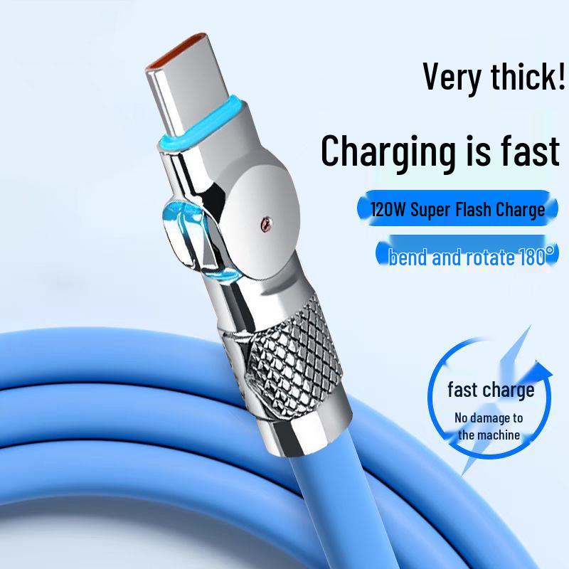 120W 180° Rotating Type-C Cable, Super Fast Charging for Huawei Honor, 6A Car Charger Compatible