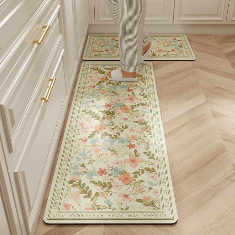 Carpet for Kitchen Floor Mat Pvc Leather Waterproof Non-slip Long Rug Anti-fatigue Foot Mats Pink Flower Home Decoration Rugs