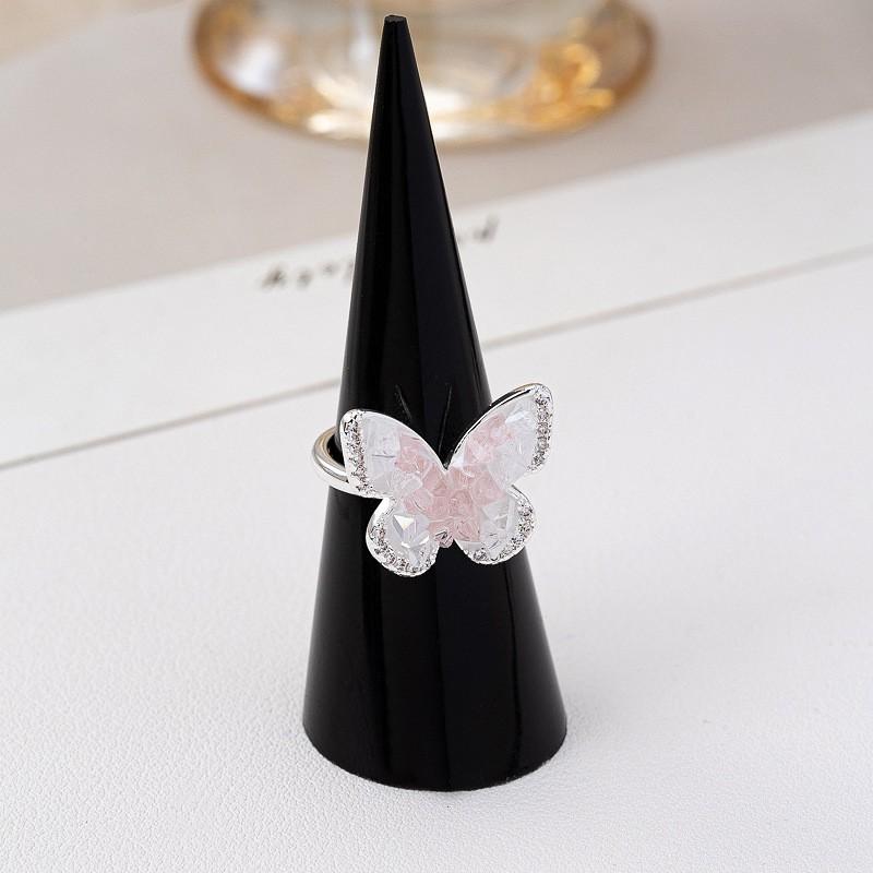 Elegant Butterfly Crystal Necklace Women 2025 Pink Gradient Rhinestone Pendant Snake Chain Jewelry Ring