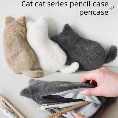 Plush Soft Cat Model Stationery Storage Pencil Case Cute Cartoon Student School Large Capacity Pen Box Girl Makeup Bag Wallet