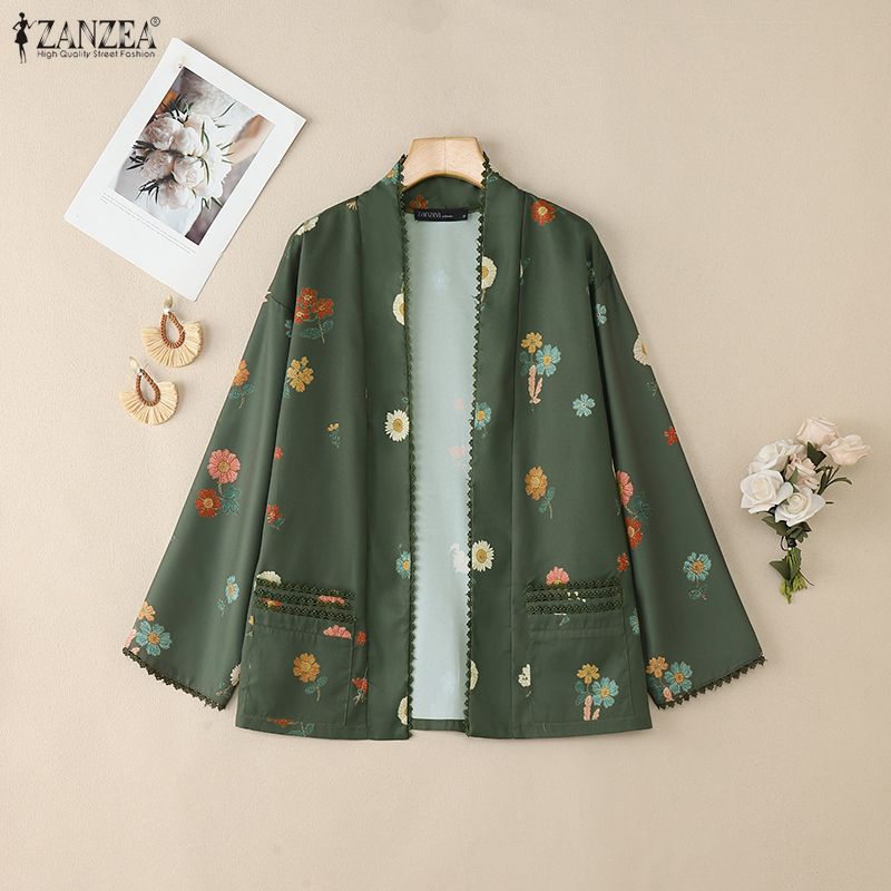 ZANZEA Women Floral Print Loose Casual Long Sleeve Thin Cardigans