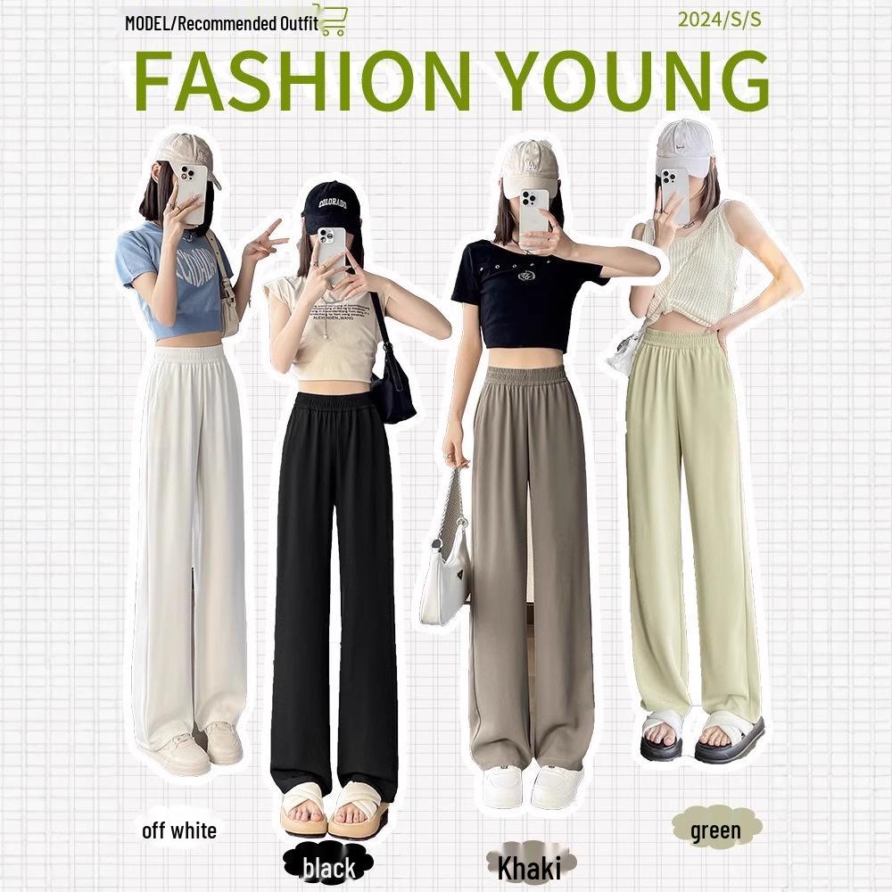 Women's Summer High-Waisted Black Wide-Leg Floor-Length Pants