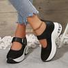 Fashion Breathable Hollow Out Casual Shoes Women 2025 Autumn Thick Bottom High Heel Mary Jane Shoes Thick Bottom Buckle Strap Sneakers