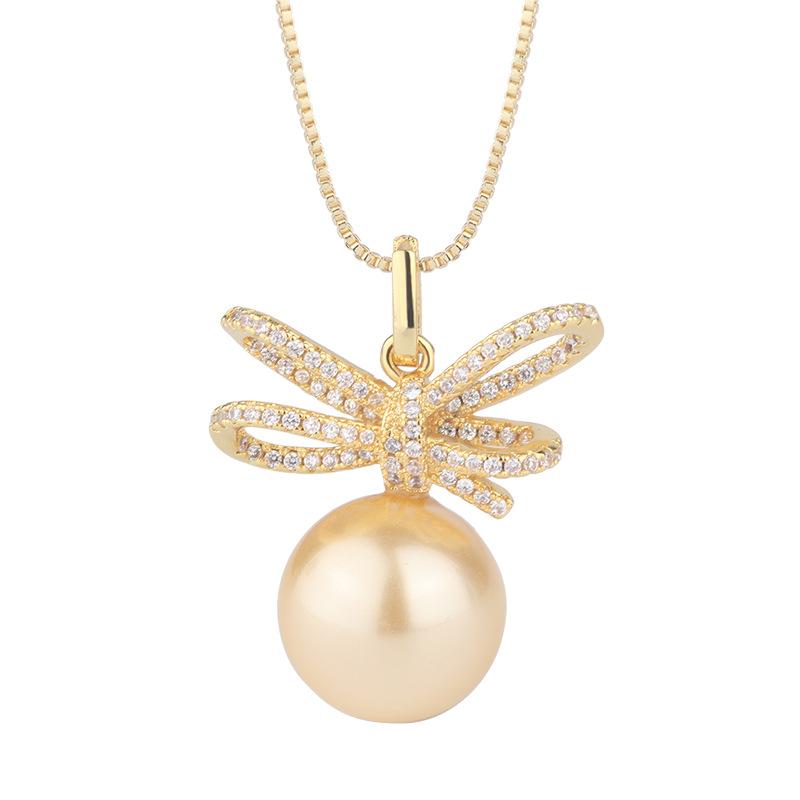 Jewelry Copper Bottom Gold-Plated Inlaid Light Gold Beads Bow Diamond-Set Female 14Mm