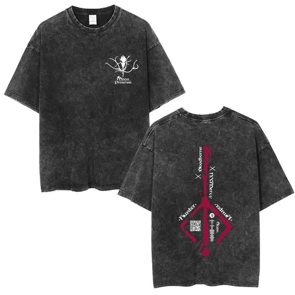 Fit Summer Bloodborne Game Peripheral Printed Washed Distressed Shortsleeved Tshirts For Unisex And Unisex Retro And Loose