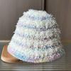 New autumn and winter bucket hat European and American women's hat colored striped knitted warm wool hat thickened and velvet