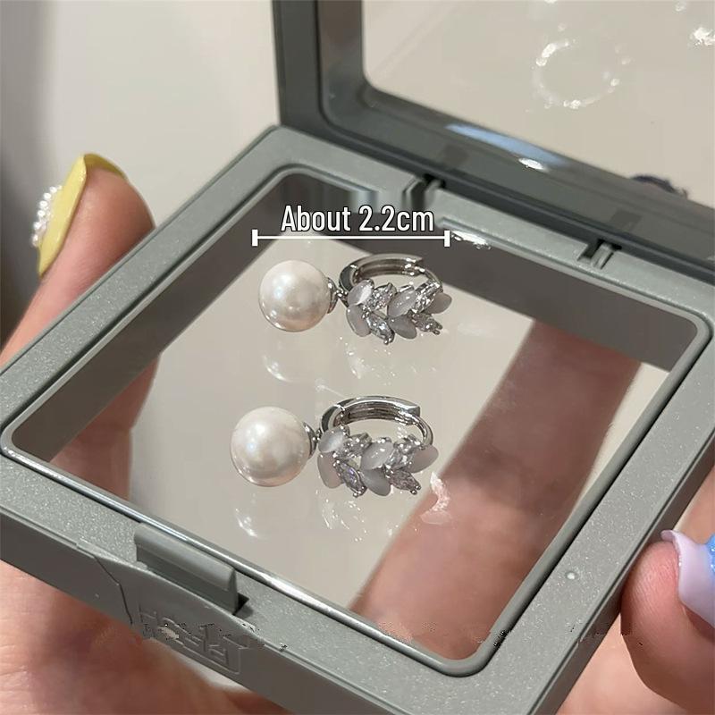 Exquisite Cat s Eye Zircon Wheat Ear Pearl Light Luxury Pendant Earrings - High-End Versatile Ear Jewelry