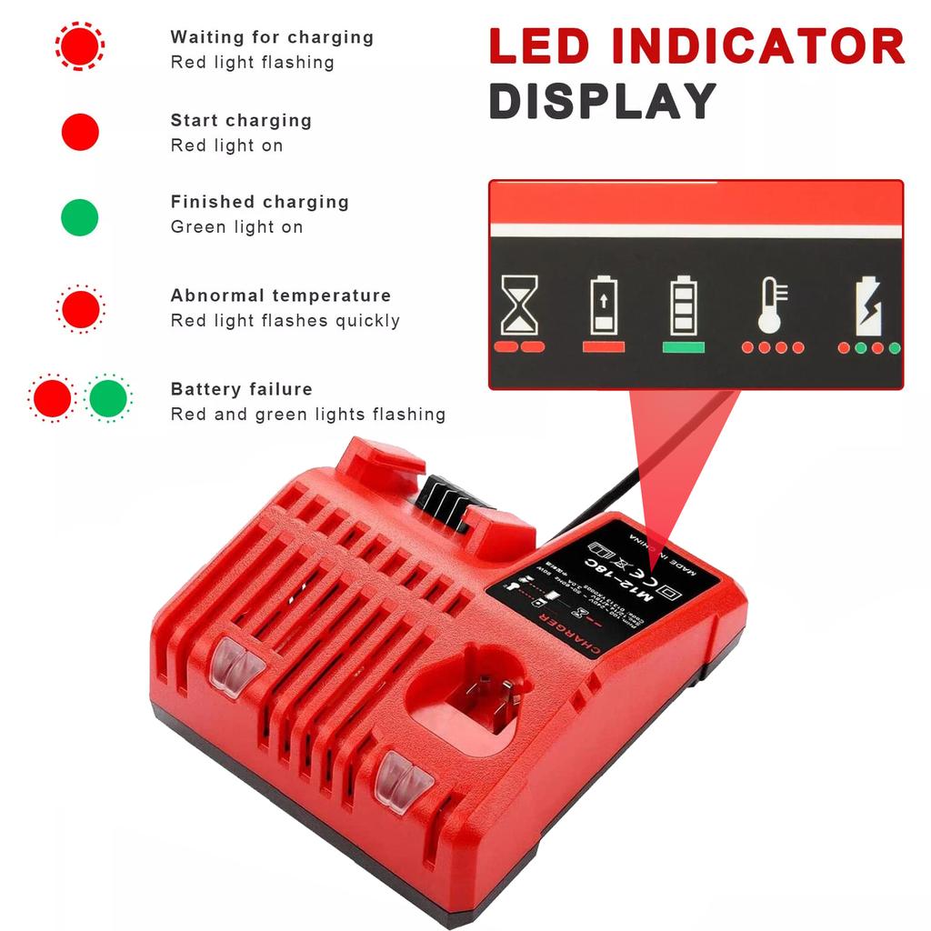 Professional M12-18C Li-ion Battery Charger for Milwaukee 12 V 14.4V 18V C1418C 48-11-1815/1828/1840 M18 M14 M12 Lithium Battery