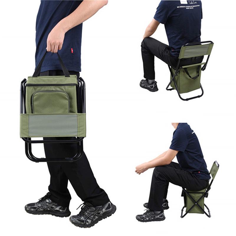 Portable Folding Chair with Insulated Storage Bag and Backrest for Outdoor Camping and Fishing Activities