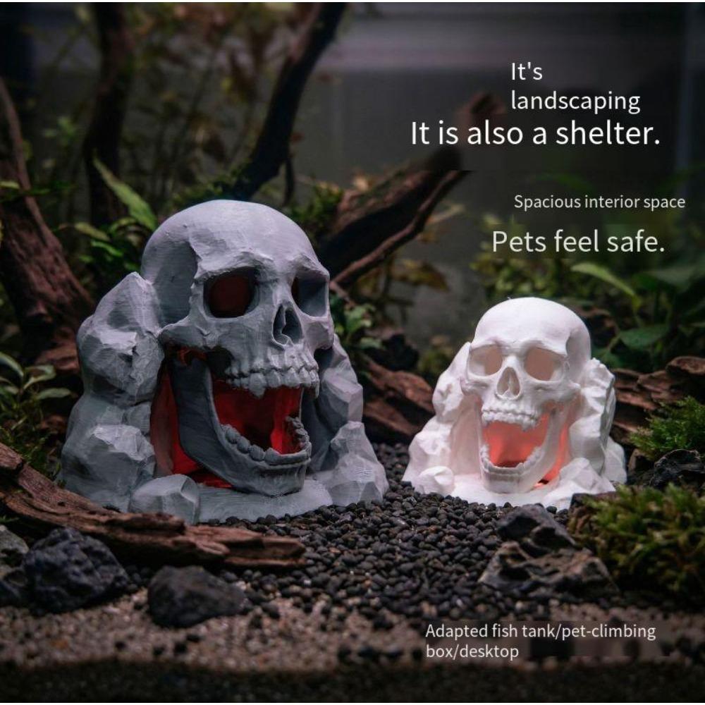 Gothic Skull Hideout Cave 3D Printed Aquarium Reptile Tanks Ornament Lizard Snake Spider Hideout Reptile and Amphibian Supplies (Gray,S 10cm 9.6cm 8cm) серый