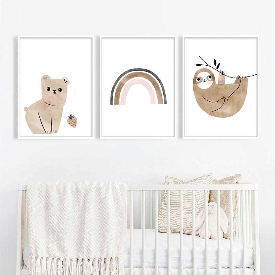 Cartoon Elephant Giraffe Cute Watercolor Poster Canvas Painting Nursery Wall Art Print Picture Kids Boys Girls Room Home Decor
