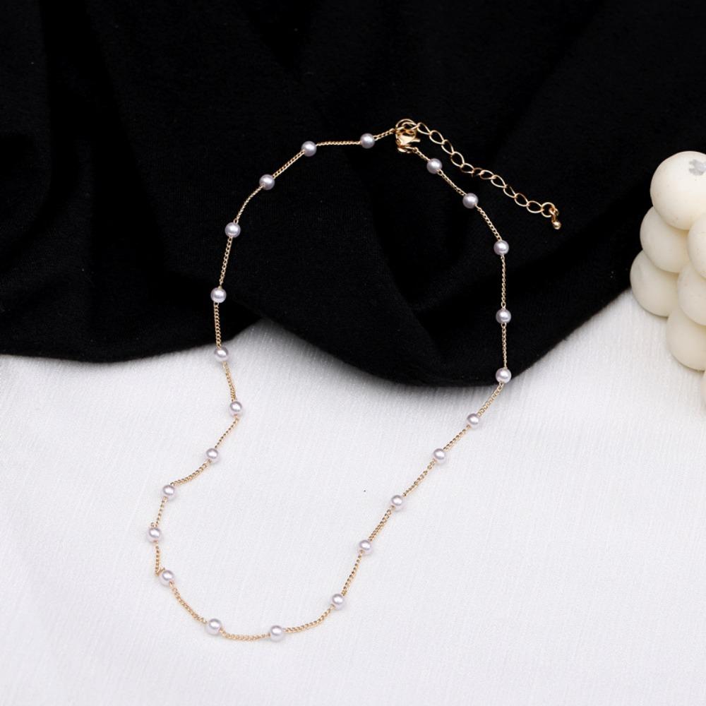 Gold Color Women's Neck Chain Korean Style Short Clavicle Necklace Pearl Choker Necklace  Gift