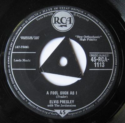 7inch Record ELVIS PRESLEY THE JORDANAIRES  A Fool Such As I  I Need Your Love 45RCA1113 RCA 1959 UK Rock Used