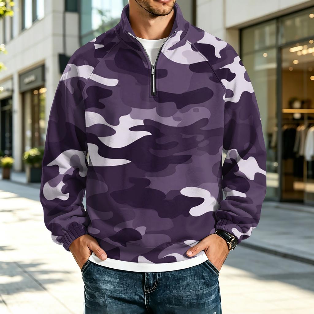 Men's Casual Loose Fit Stand Collar Raglan Sleeve Sweatshirt