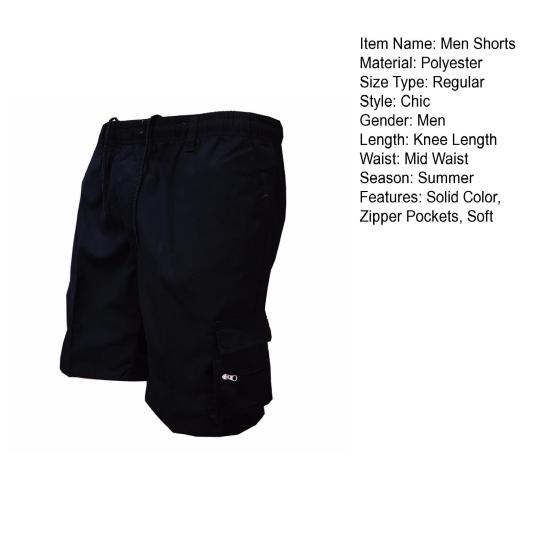 Men Cargo Shorts Drawstring Elastic Waist Multi Zipper Pockets Solid Color Loose Soft Breathable Camouflage Print Knee Length Daily Sports Shorts