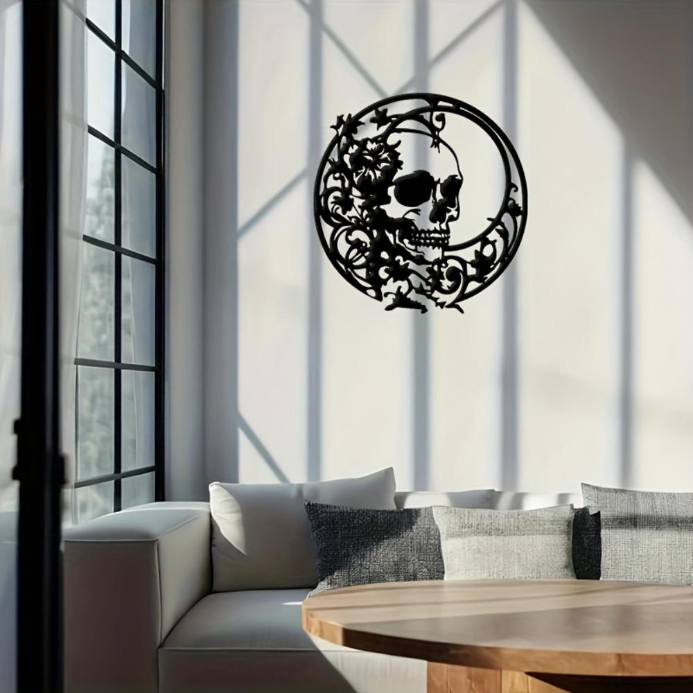 Metal Wall Art Crescent Moon Skull Sculpture, Gothic Mystical Decor for Bedroom Study Outdoor, Halloween Christmas Gift for Dark Art Lovers