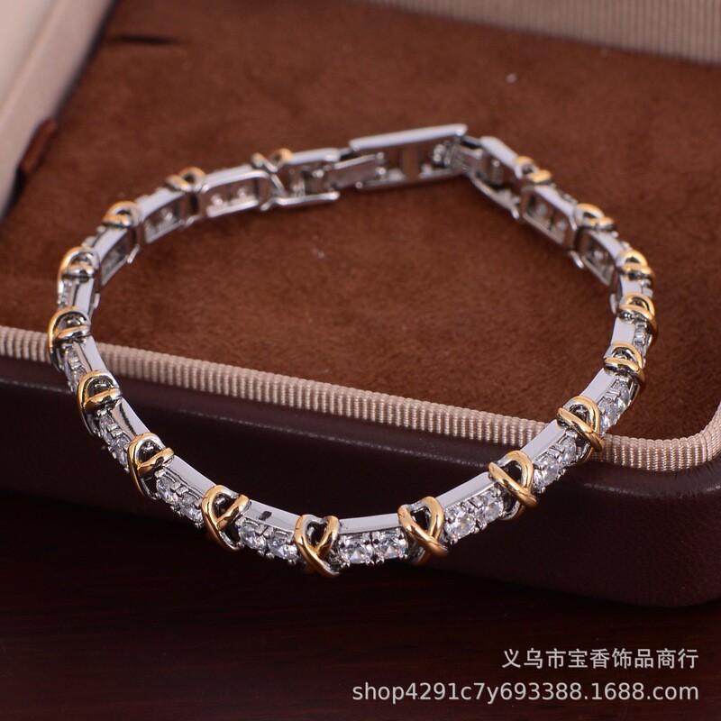 Geometric Crystal-Embellished Alloy Bracelet With Matching Stud Earrings Lightweight Luxury Fashion Jewelry Women Bracelet-16050 A71