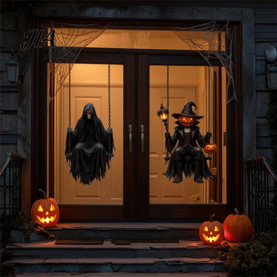 Forniture per Feste Spettrali Halloween Zucca/Scheletro Mietitore Adesivi per Finestra, Decalcomanie Statiche Rimovibili, Pellicola Resistente in PVC Impermeabile Horror
