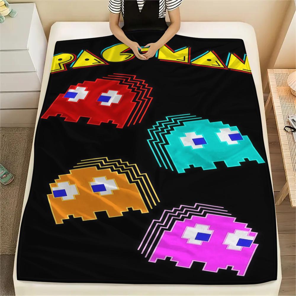 PAC-MAN Print Flannel Blanket, Comfortable Warm for Sofa Bed Chair, Versatile for Travel -HE49