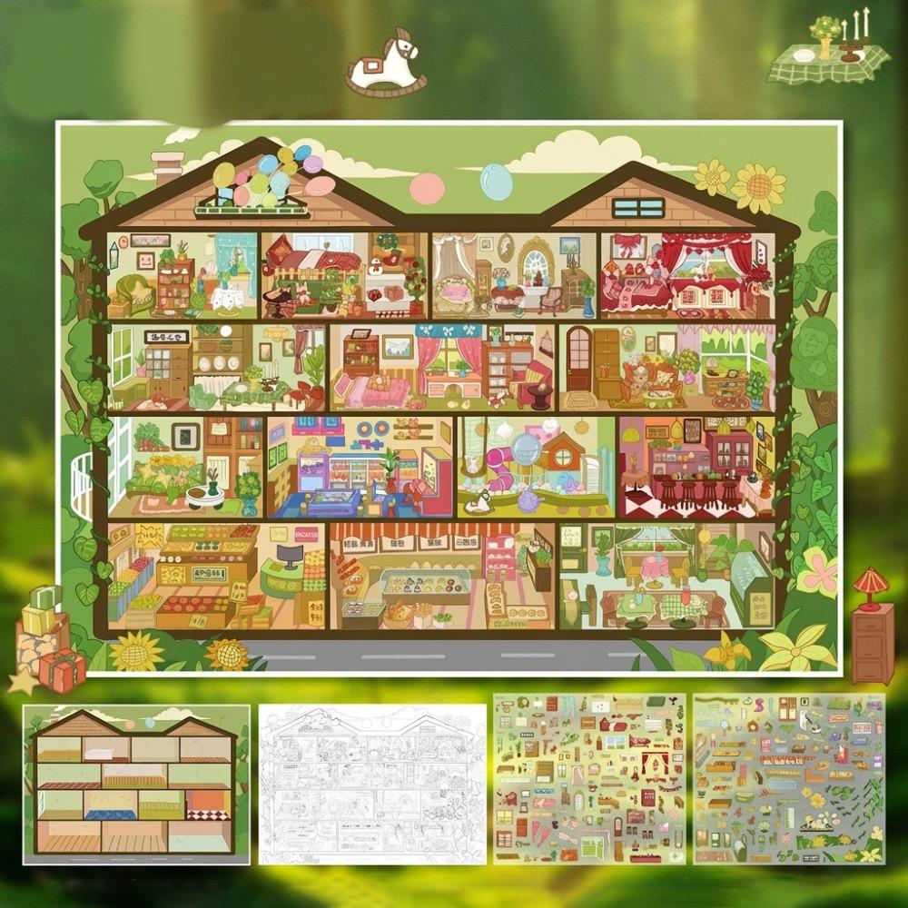 Dreamy Fairy Tale House Series Miniature Landscape Sticker DIY Large Size 3D Landscape Sticker Stress Relief Cartoon