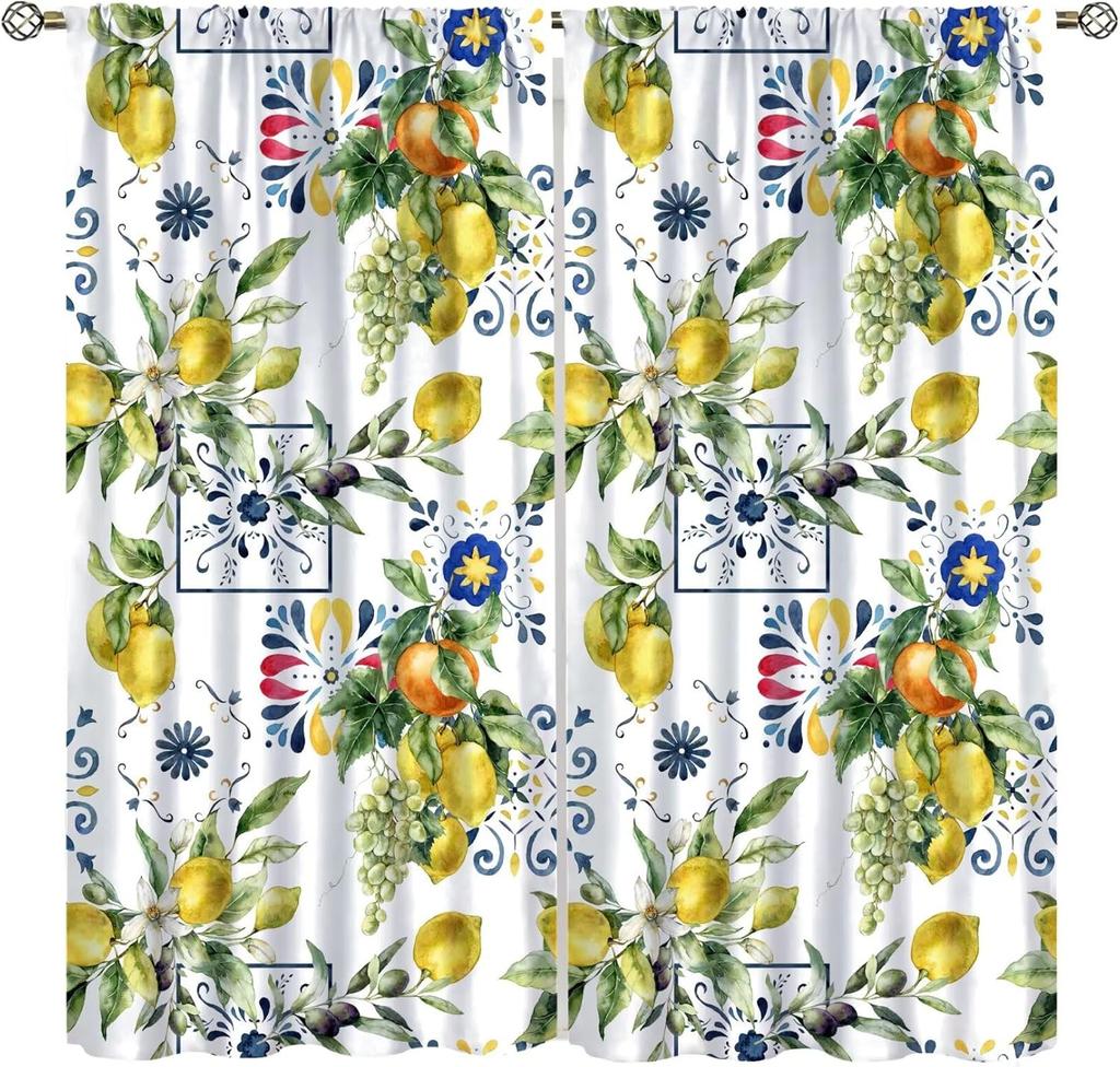Erdbeer Frucht Blume Niedliche Vorhänge Groovy Funky Trendige Blumenbedruckte Stangentasche Fensterbehänge für Mädchen Schlafzimmer Wohnzimmer