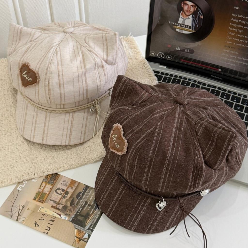 New Cute Cat Ear Love Octagonal Hat Children Early Autumn Sweet Versatile Face Little Beret Newsboy Hat