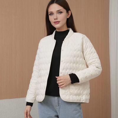 Damen Steppdaunenjacke Leichtgewicht Langarm Pufferjacke Knopfleiste Winteroberbekleidung mit Taschen
