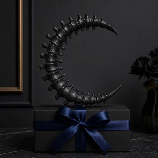 Spine Moon Ornament, 3D Printed Dark Atmosphere Wall Piece, Lightweight Desktop Sculpture, Anatomical Detail Halloween Decor
