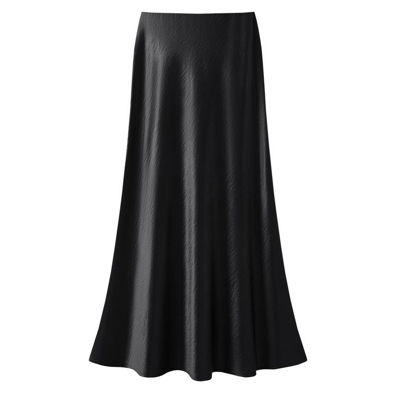 White Acetate Satin Fishtail Skirt - Women's Slimming Summer 2025 Bodycon Half Skirt